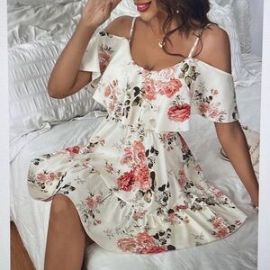 Multicolored Cold Shoulder Sundress for Wedding Guest